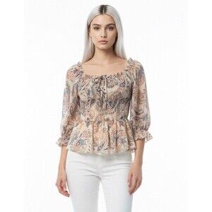 Flying Tomato Medium Puffed Sleeves 3/4 Boho Peplum Top